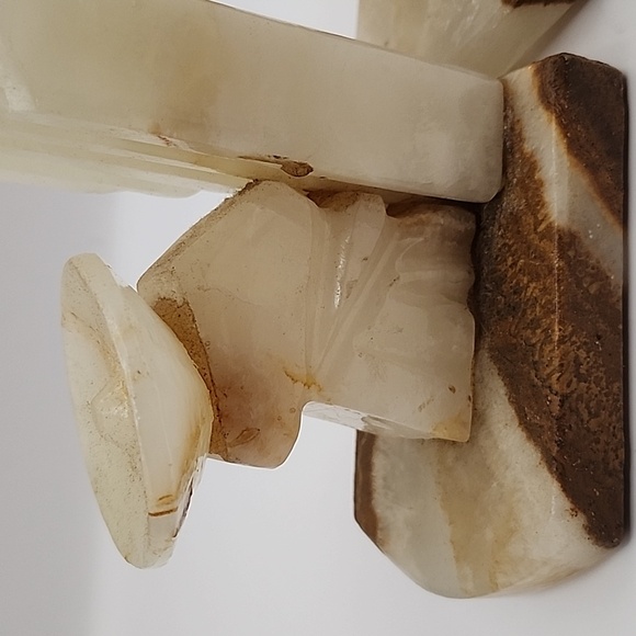 Vintage Hand Carved Alabaster Onyx Cactus & Men in Sombreros Bookends - Picture 8 of 10